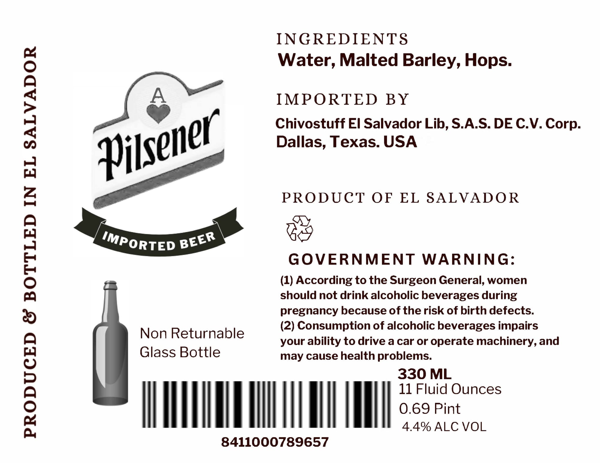 Pilsener by El Salvador Lib, S.A.S. de C.V. Corp. - beer label
