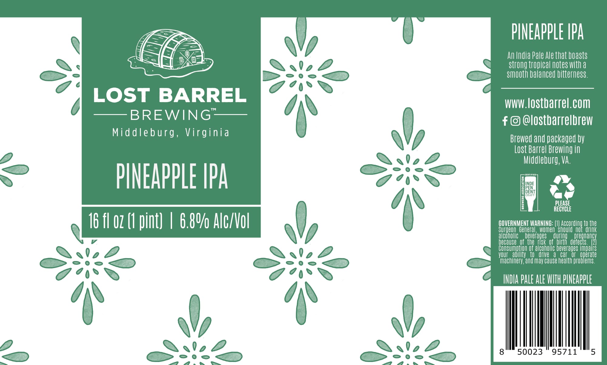 Pineapple IPA by Lost Barrel Brewing - beer label