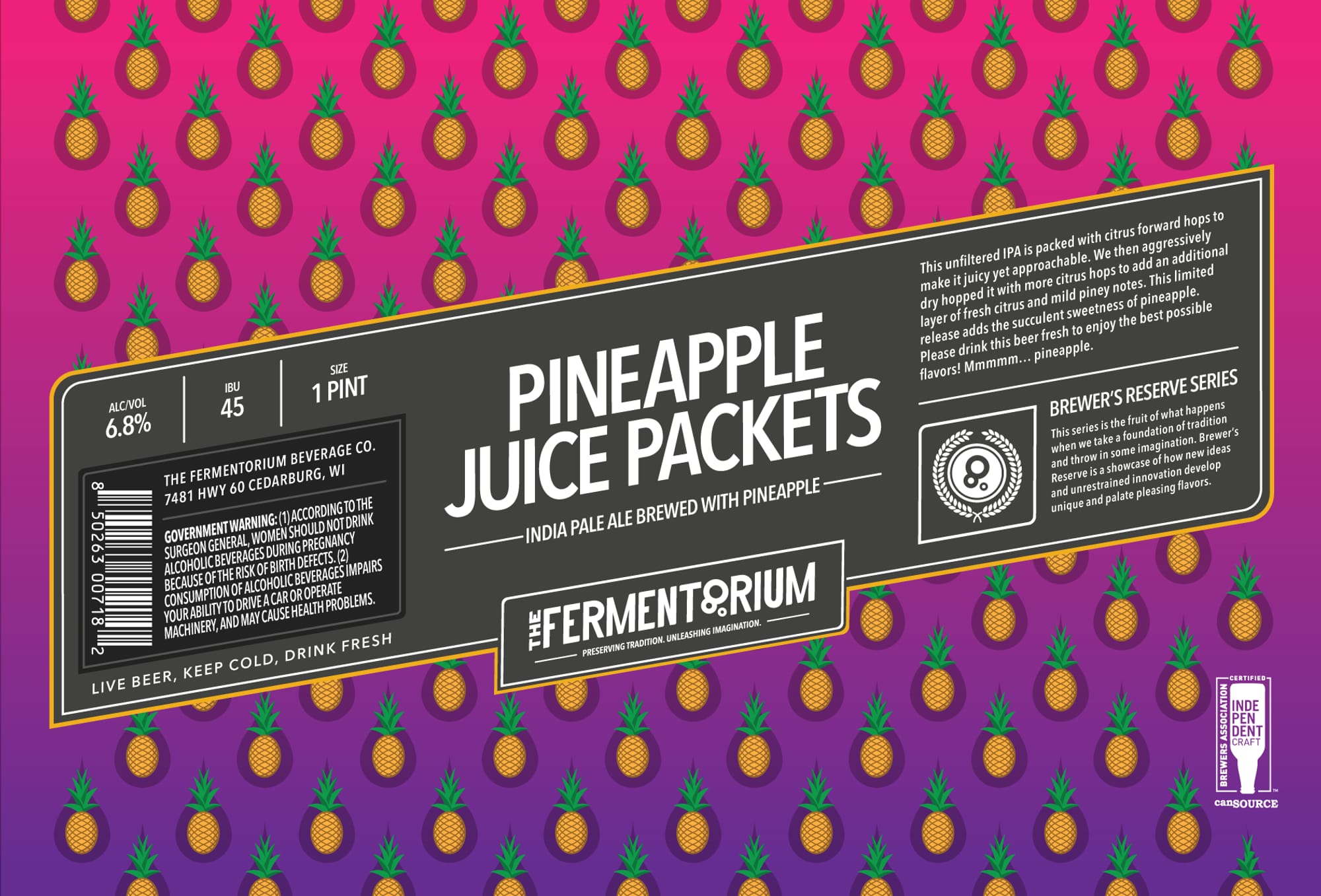Pineapple Juice Packets by The Fermentorium Beverage Co. - beer label