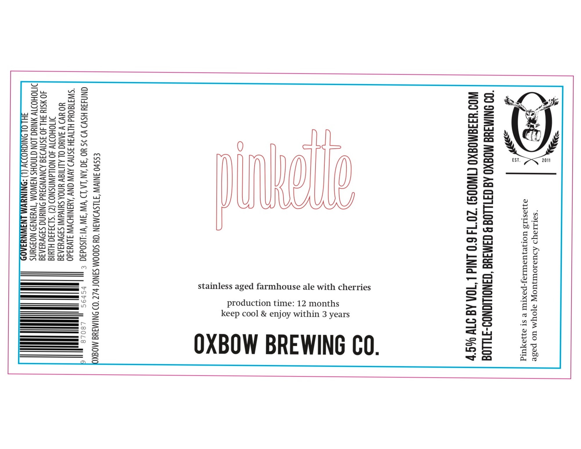 Pinkette by Oxbow Brewing Co. - beer label