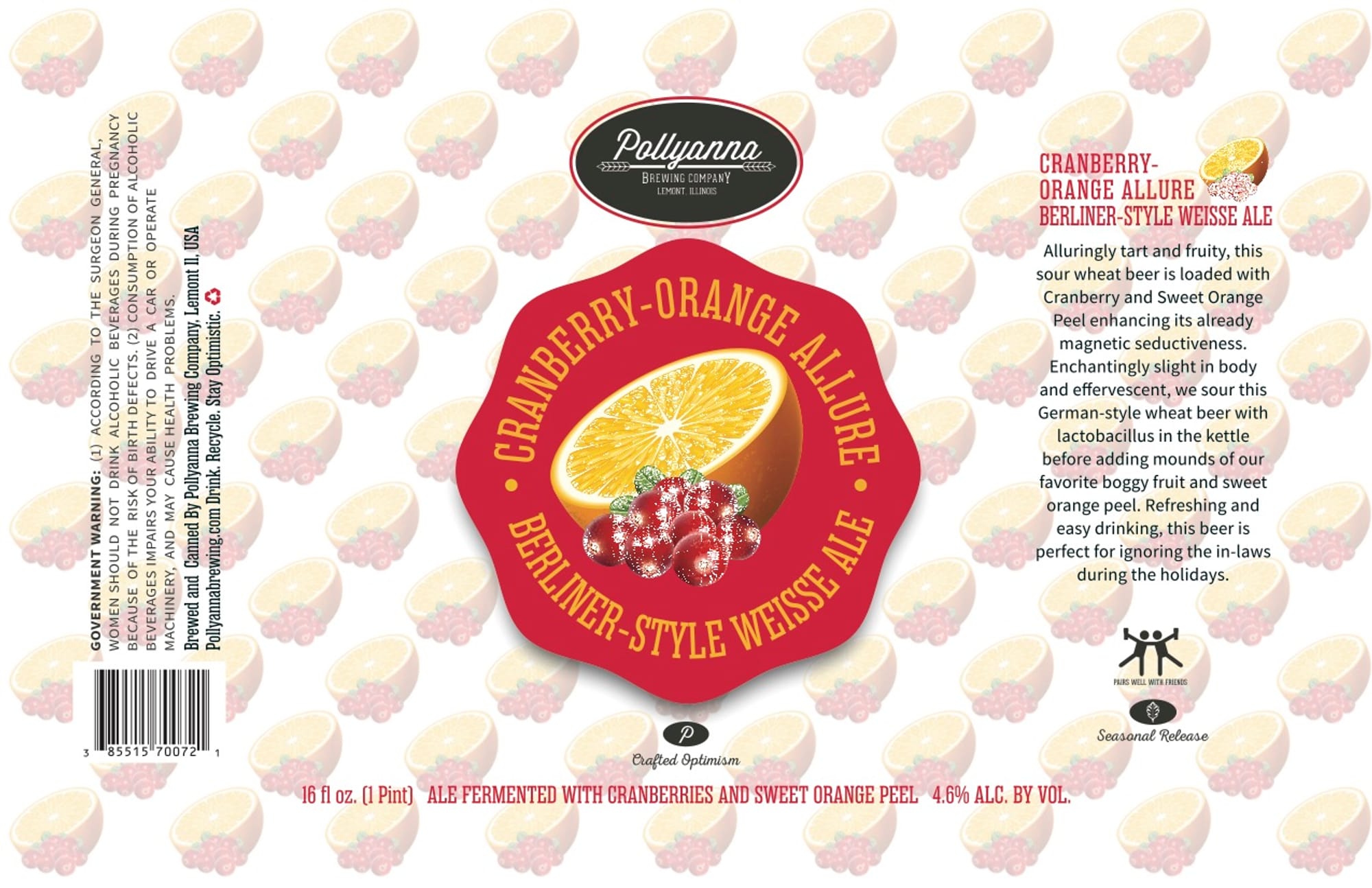 Cranberry-Orange Allure by Pollyanna Brewing Company - beer label