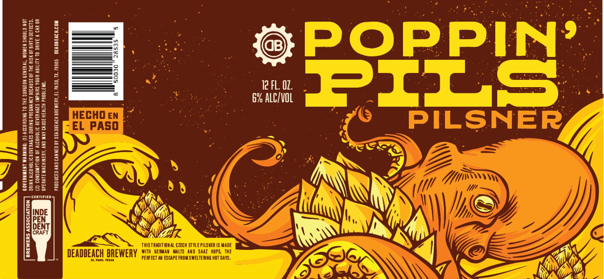 Poppin’ Pilsner by Deadbeach Brewery - beer label