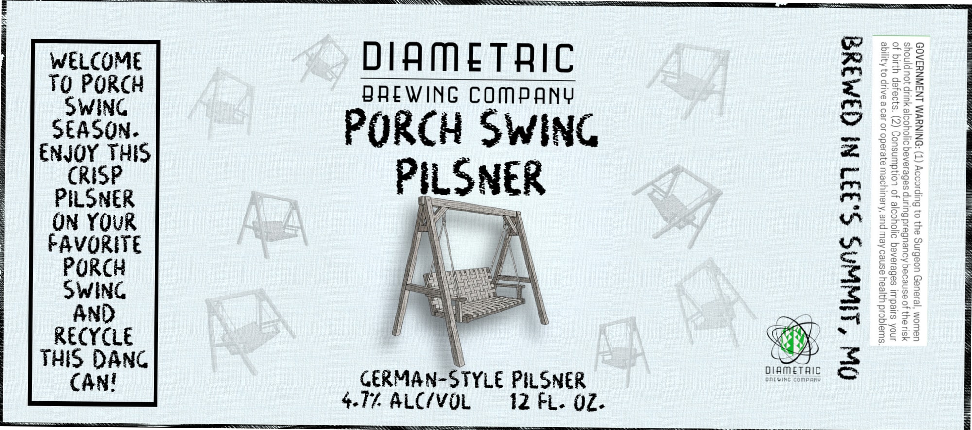 Porch Swing Pilsner by Diametric Brewing Company - beer label