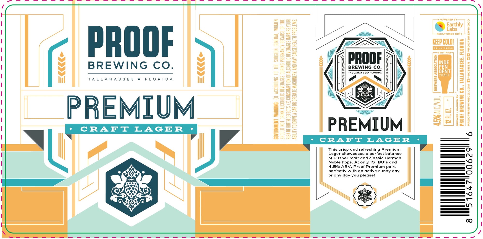 Premium Craft Lager by Proof Brewing Co. - beer label