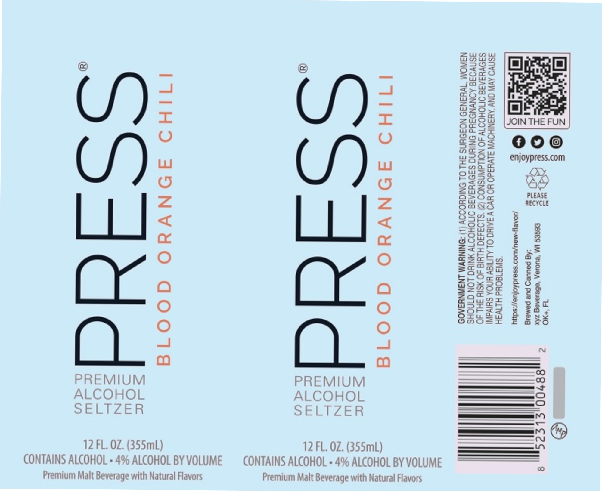 Press Blood Orange Chili by New Beverage Holdings - beer label