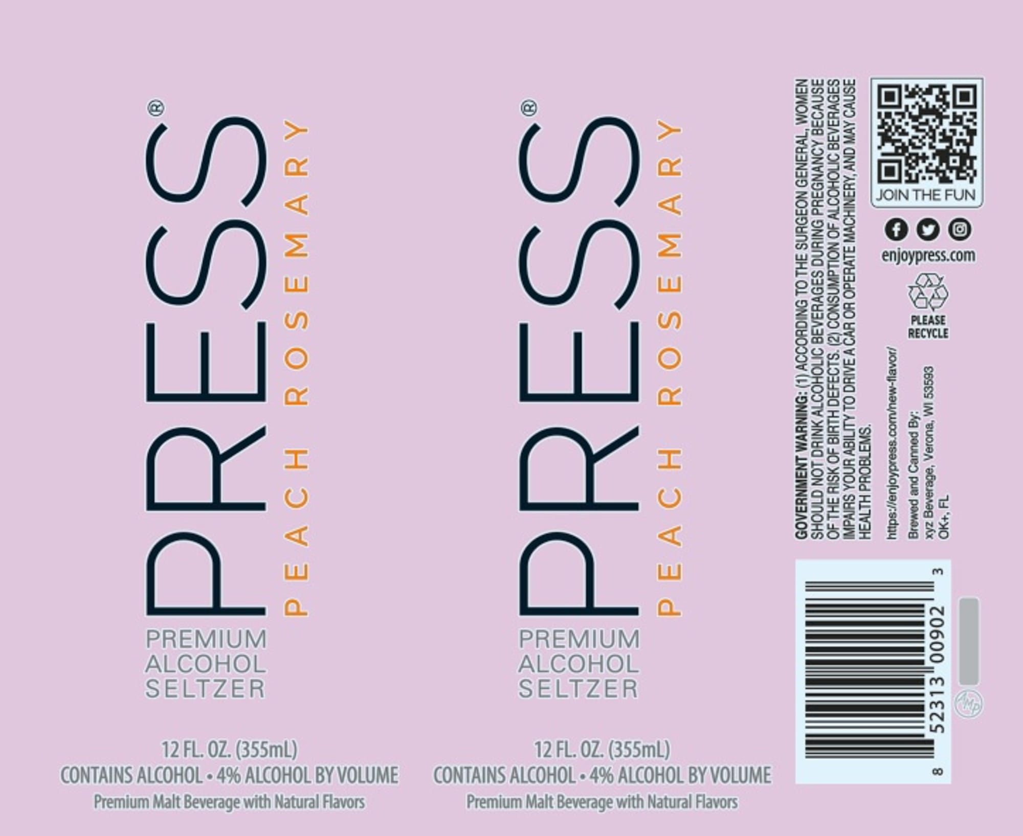 Press Peach Rosemary by Dry Botanical Beverages - beer label