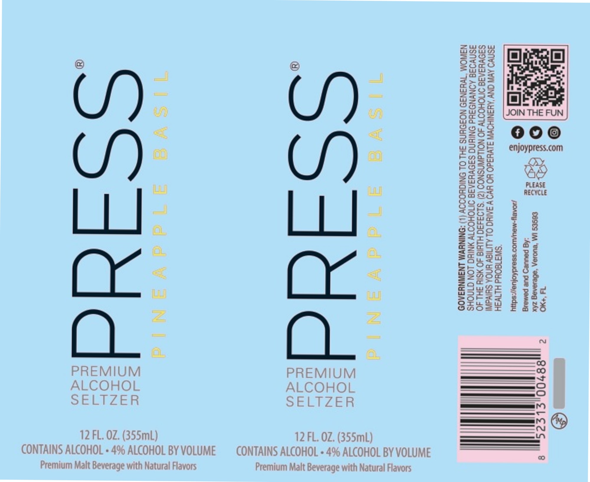 Press Pineapple Basil by Onyx Beverage - beer label