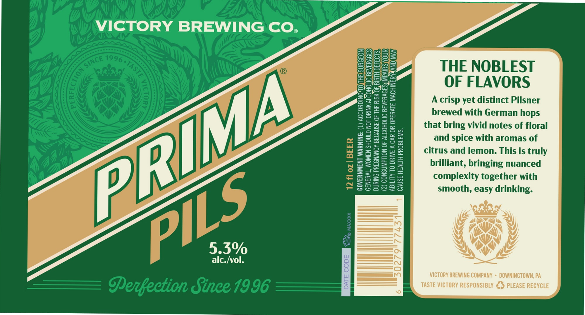 Prima Pils by Victory Brewing Co. - beer label