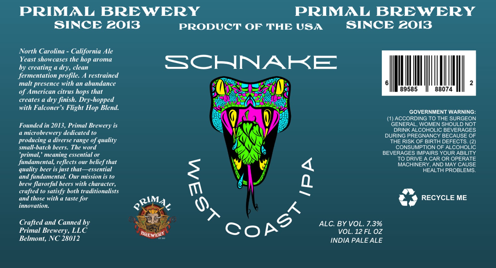 Schnake West Coast IPA by Primal Brewery - beer label