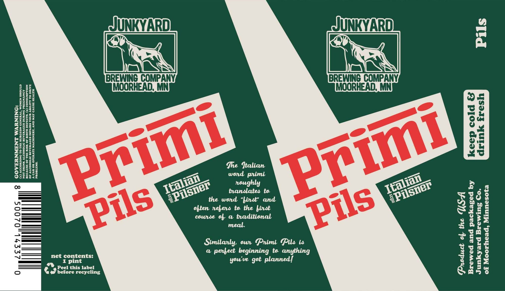 Primi Pils by Junkyard Brewing Co. - beer label