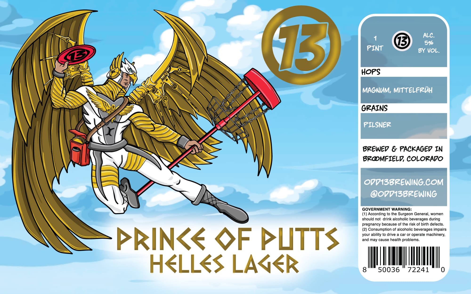 Prince of Putts Helles Lager by Odd13 Brewing - beer label