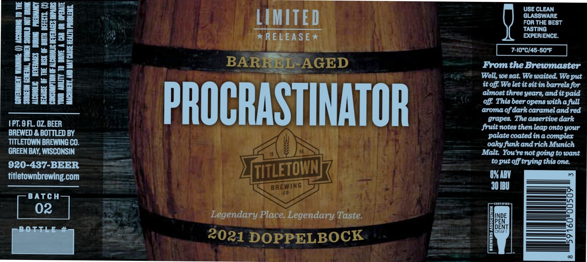 Procrastinator by Titletown Brewing Co. - beer label