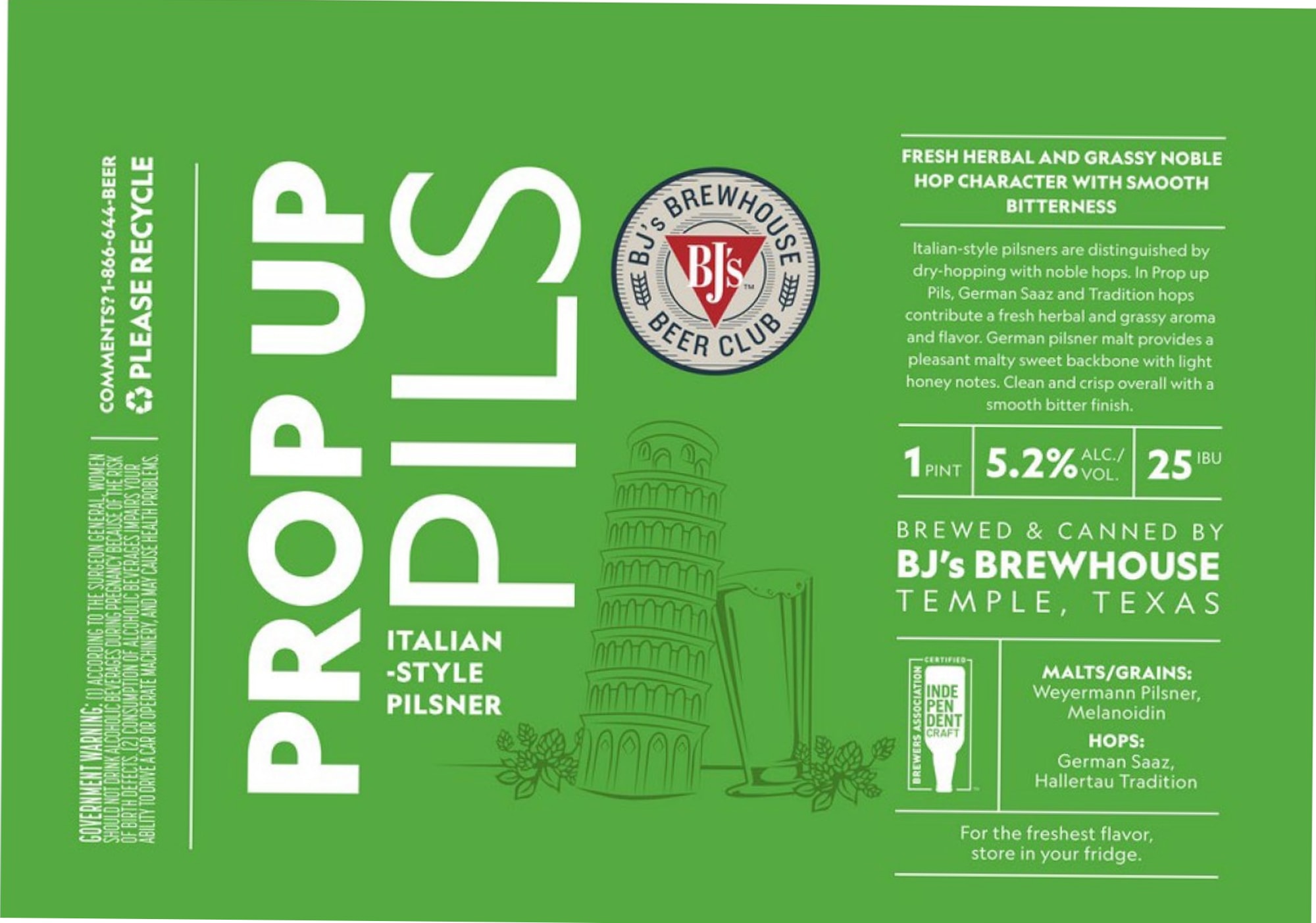 Prop Up Pils by BJ’s Brewhouse - beer label