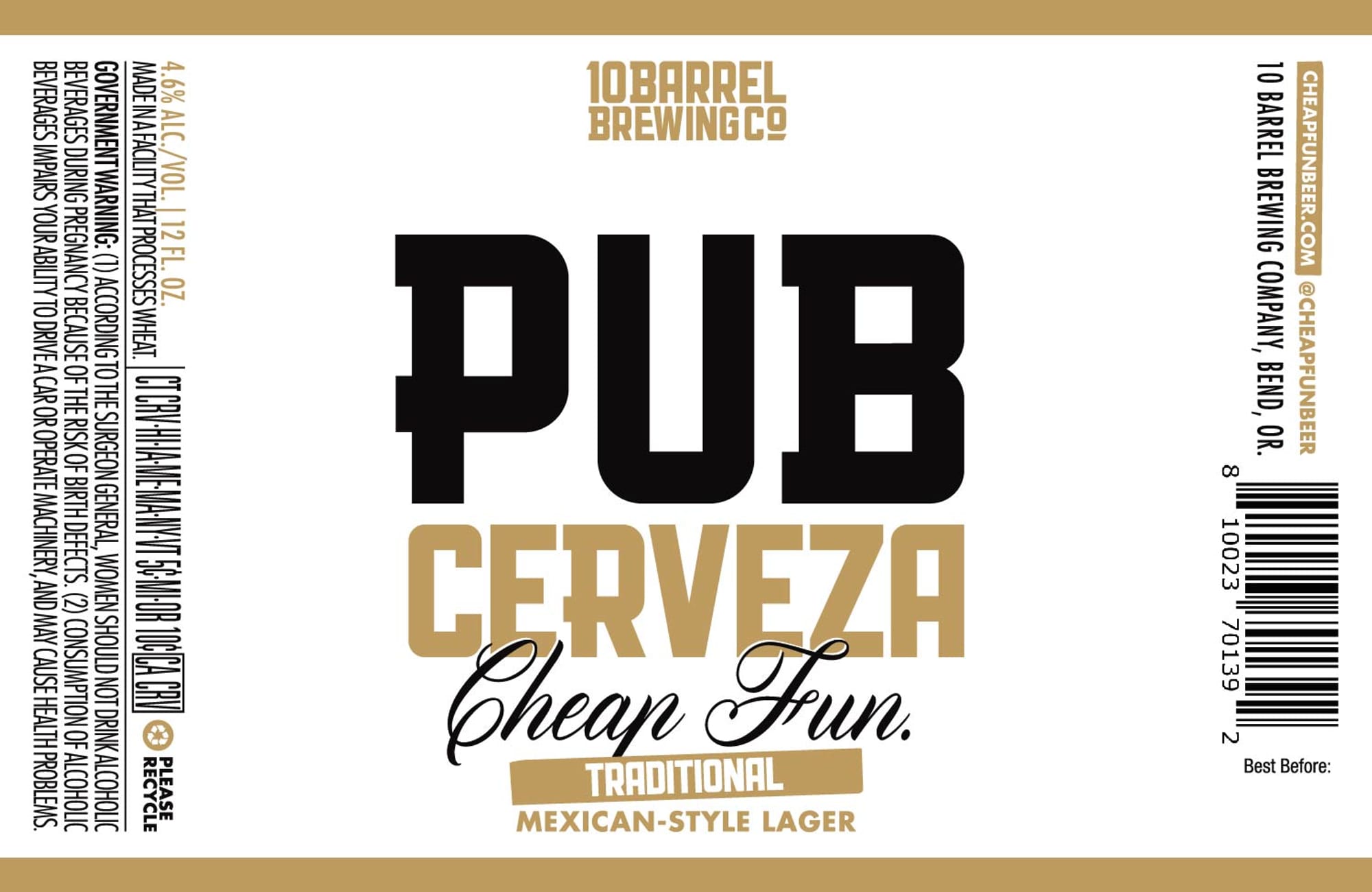 Pub Cerveza by 10 Barrel Brewing Co. - beer label