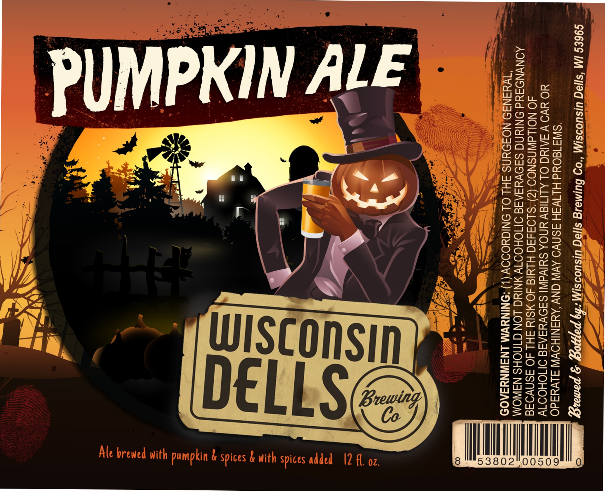 Pumpkin Ale by Wisconsin Dells Brewing Co. - beer label