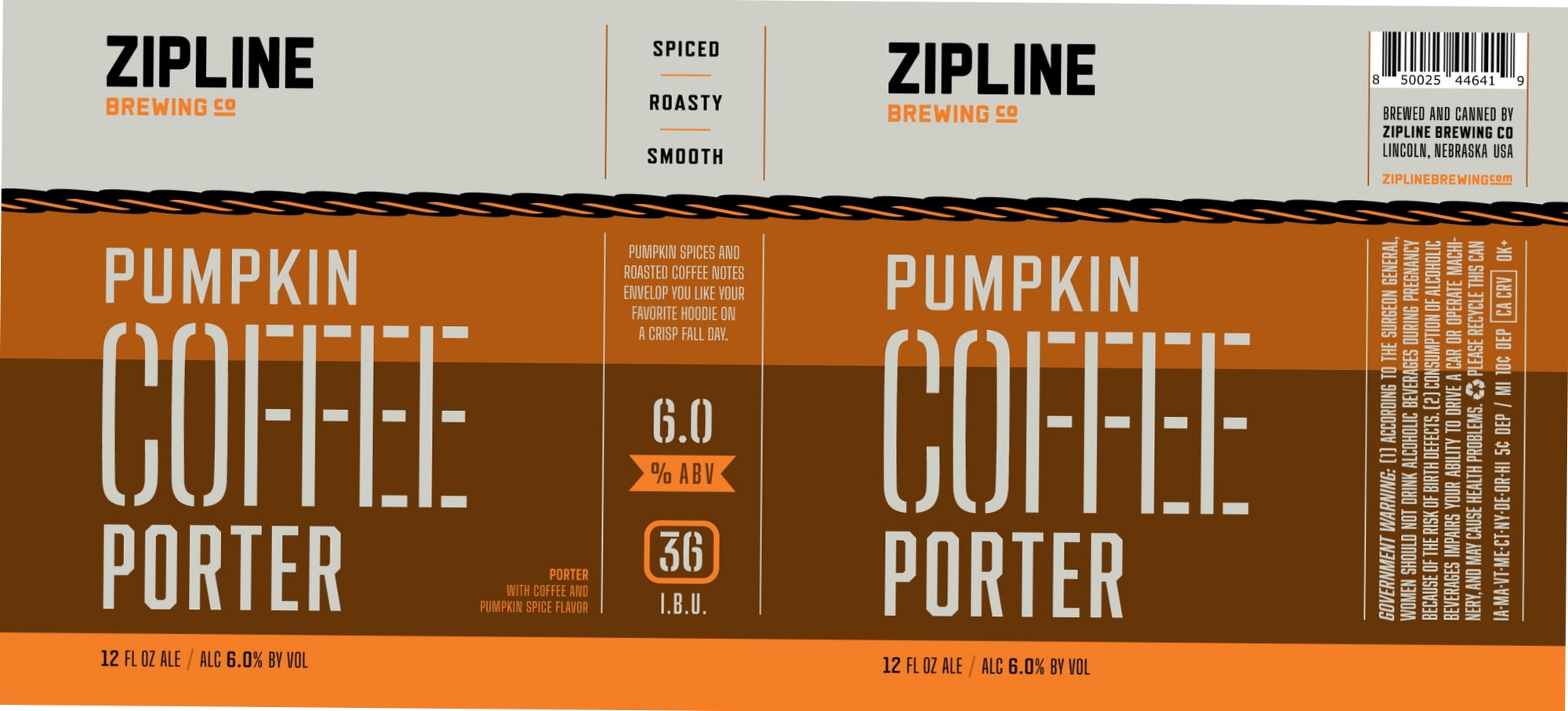 Pumpkin Coffee Porter by Zipline Brewing Co. - beer label