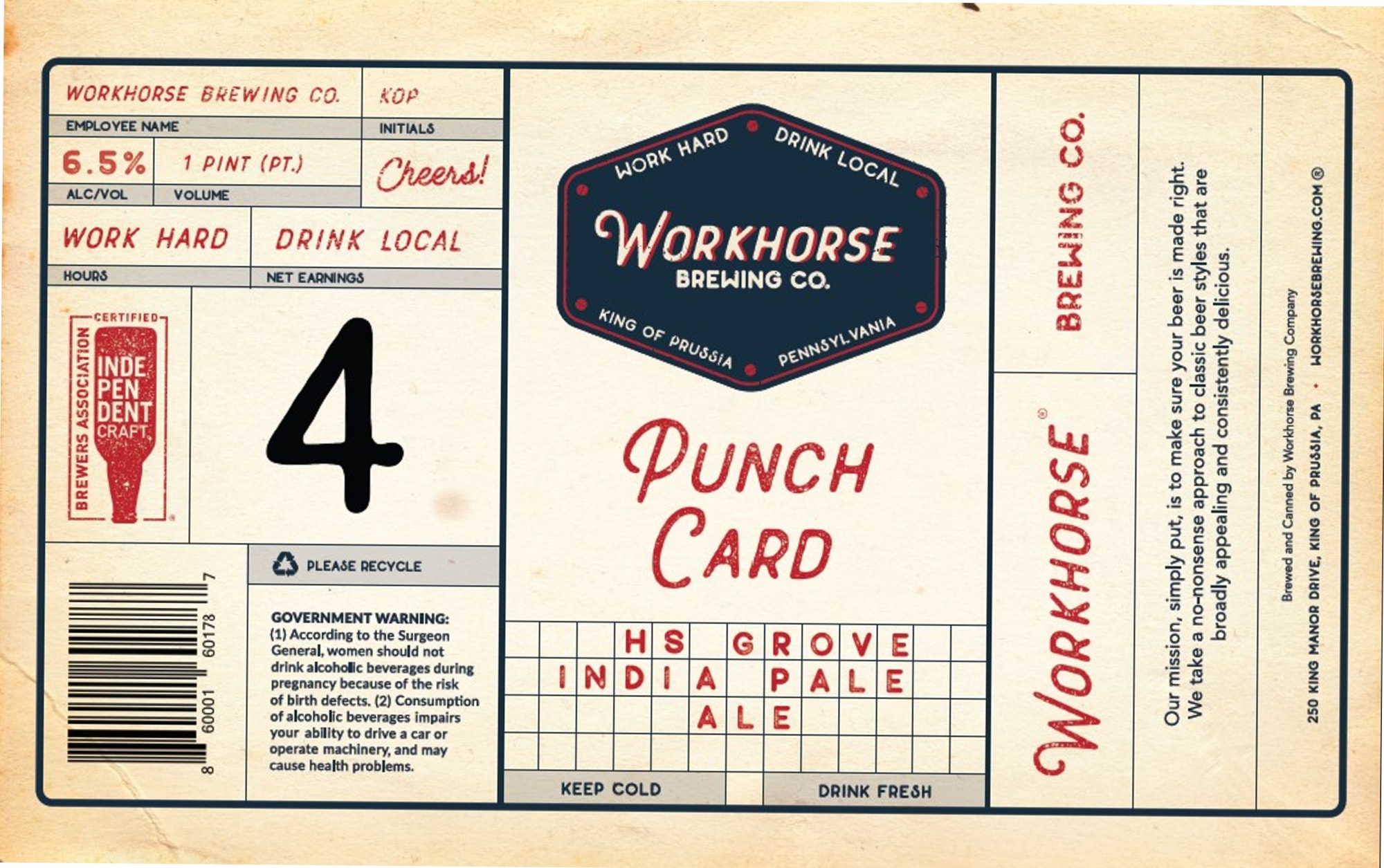 Punch Card by Workhorse Brewing Co. - beer label