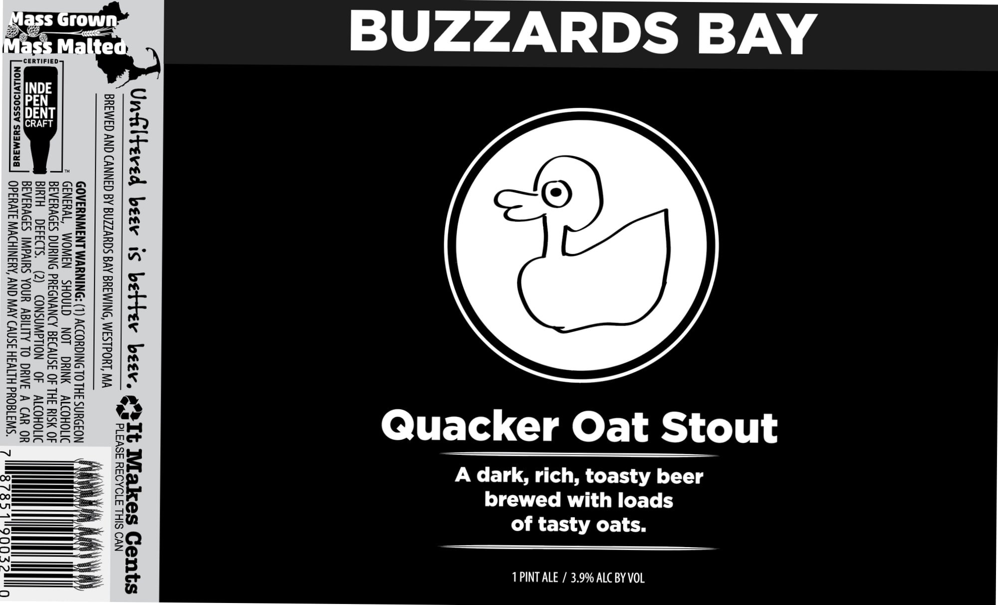 Quacker Oat Stout by Buzzards Bay Brewing - beer label