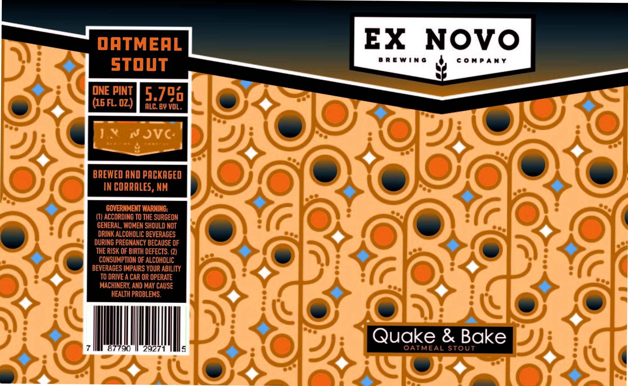 Quake & Bake Oatmeal Stout by Ex Novo Brewing Company - beer label