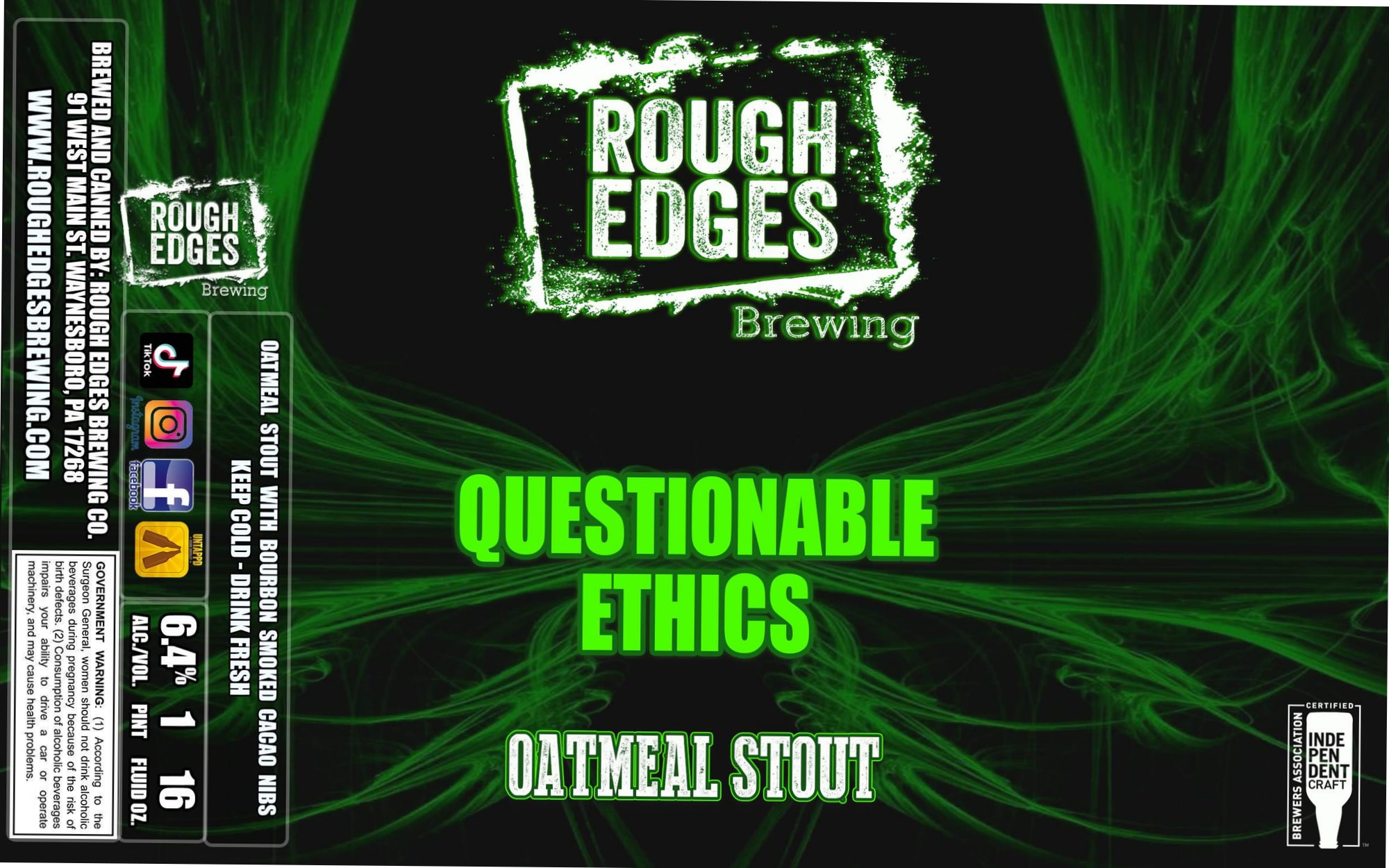 Questionable Ethics by Rough Edges Brewing - beer label