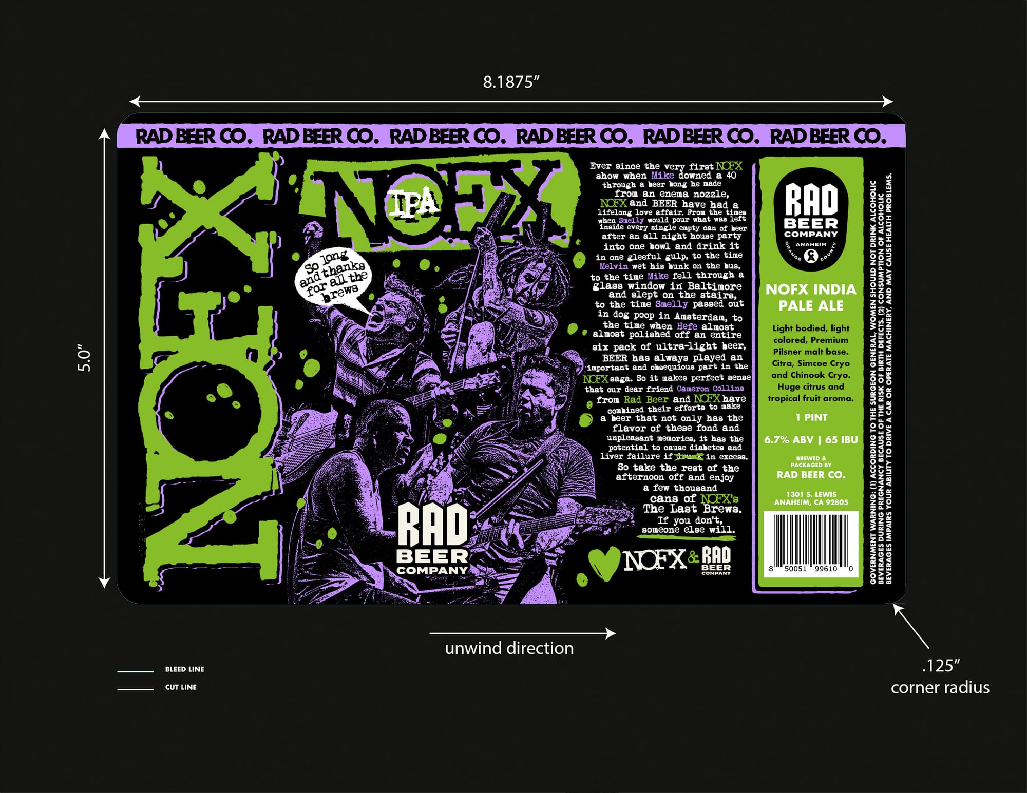 Rad Beer Pale Ale by NOFX Rad Beer Co. - beer label