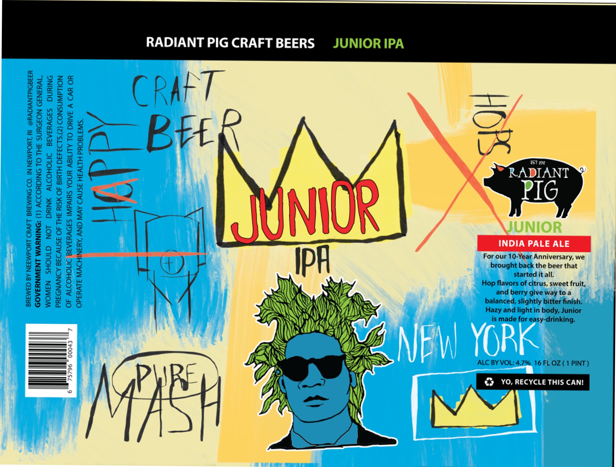 Radiant Pig Junior IPA by Newport Craft Brewing - beer label