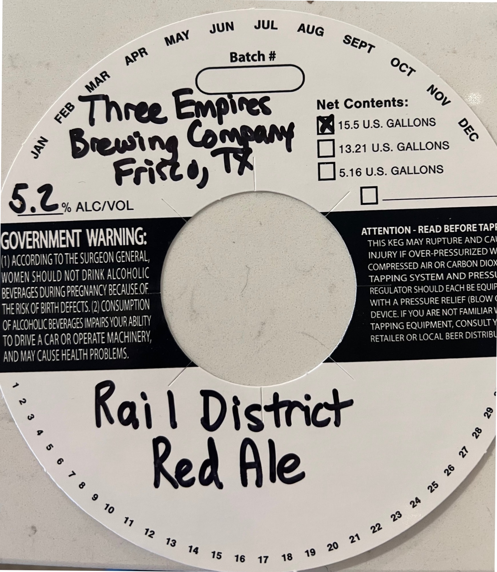 Rail District Red Ale by Three Empires Brewing Company - beer label