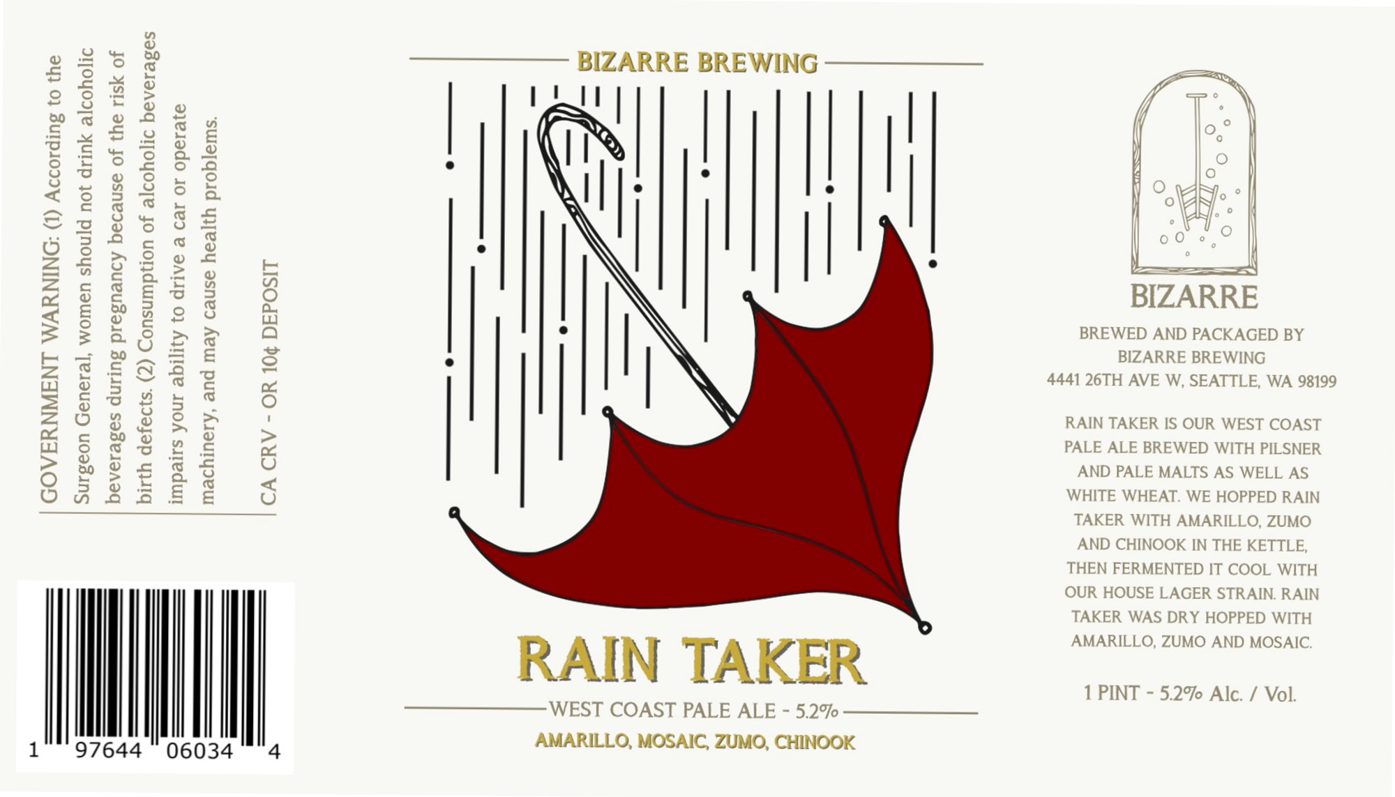 Rain Taker by Bizarre Brewing - beer label