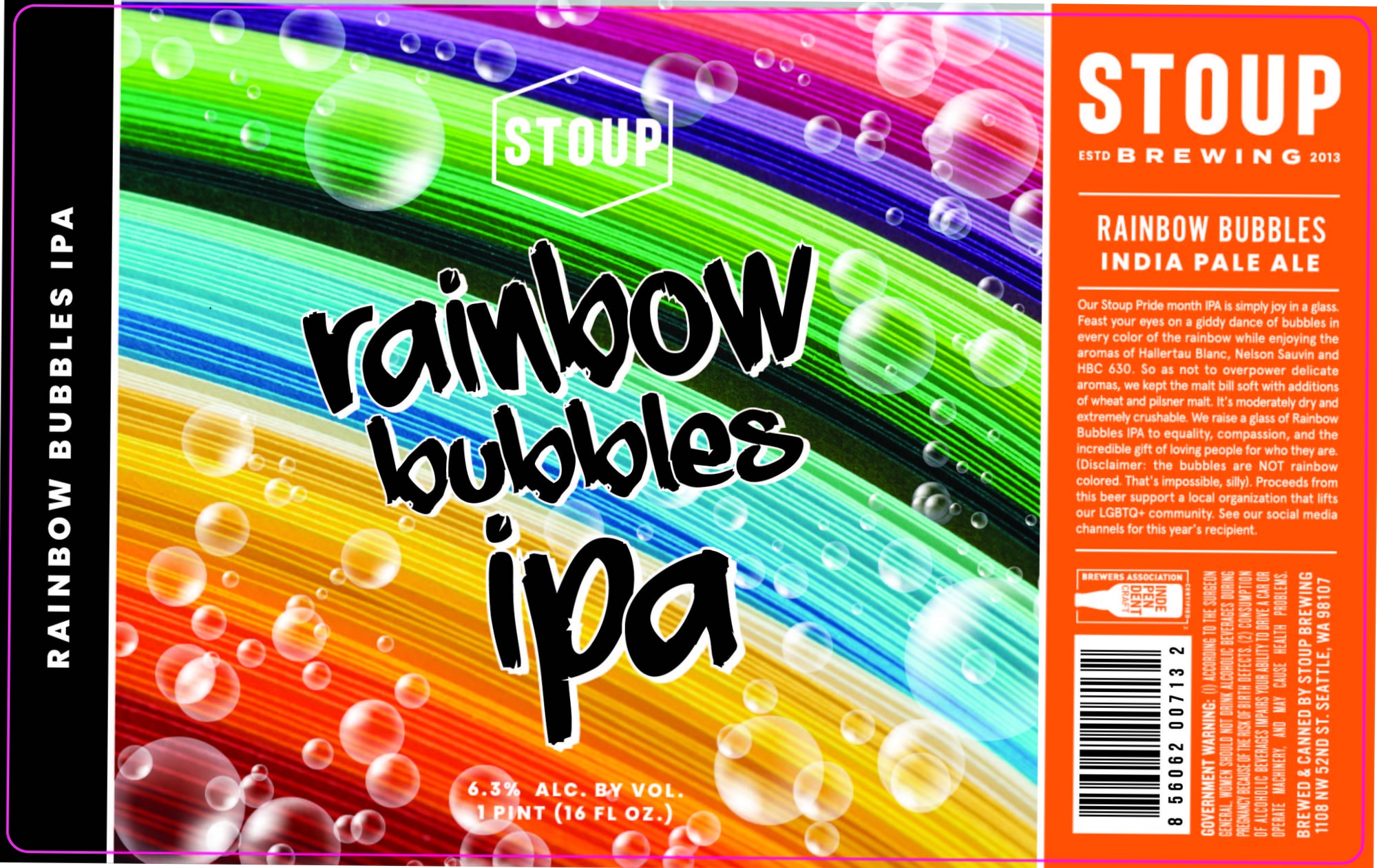 Rainbow Bubbles IPA by Stoup Brewing - beer label