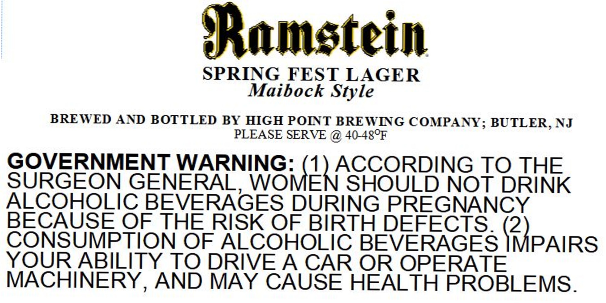 Ramstein Spring Fest Lager by High Point Brewing Company - beer label