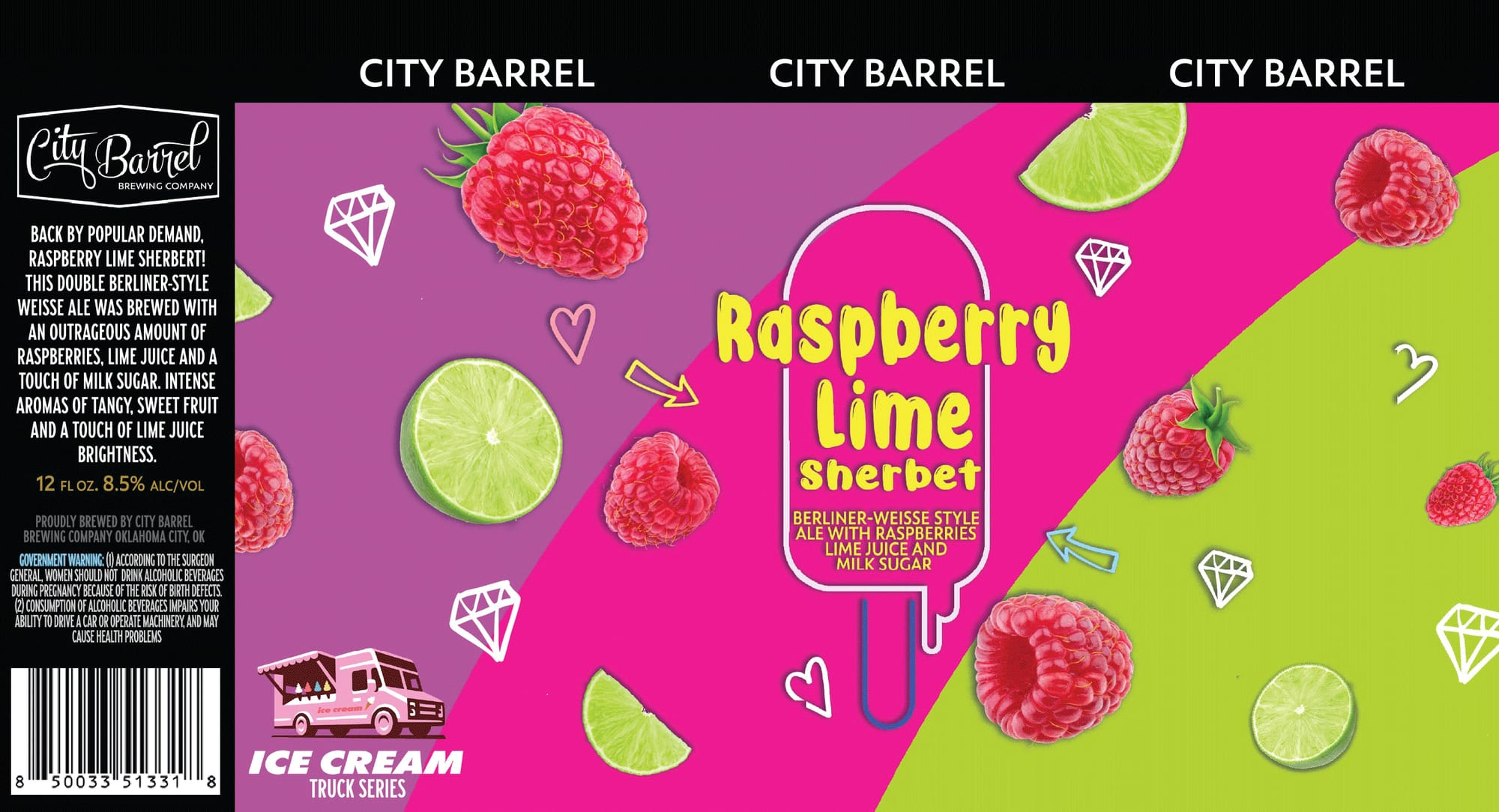 Raspberry Lime Sherbet! by City Barrel Brewing Company - beer label