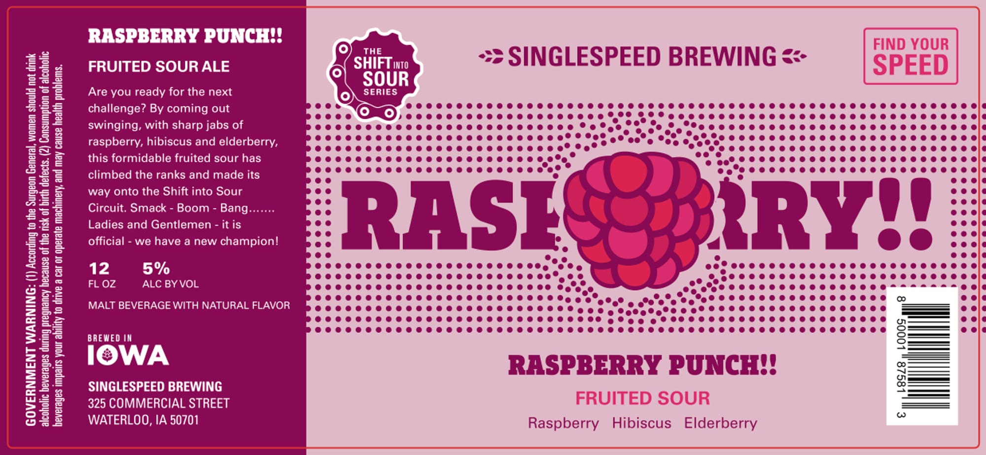 Raspberry Punch!! by Singlespeed Brewing - beer label