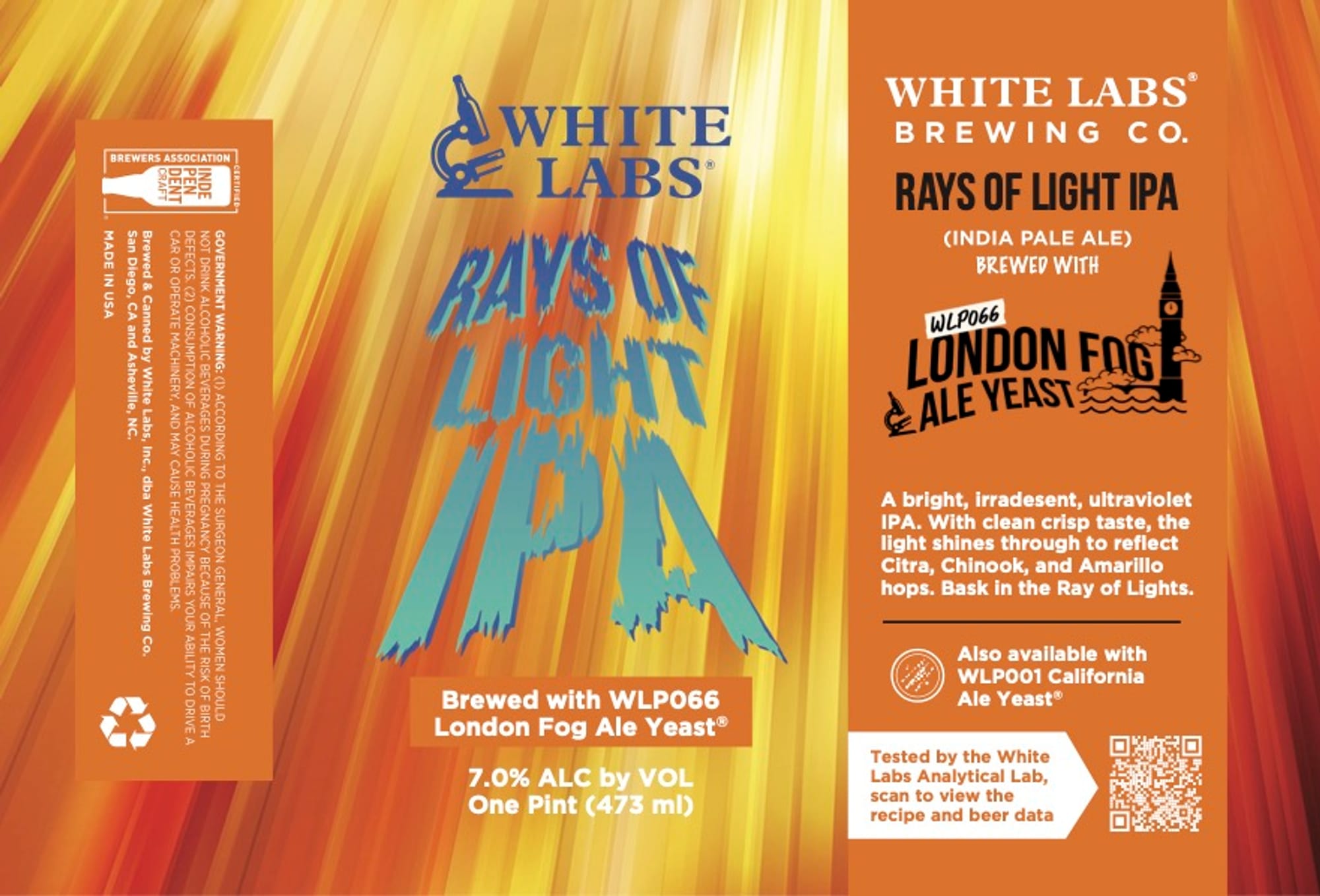 Rays of Light IPA by White Labs Brewing Co. - beer label