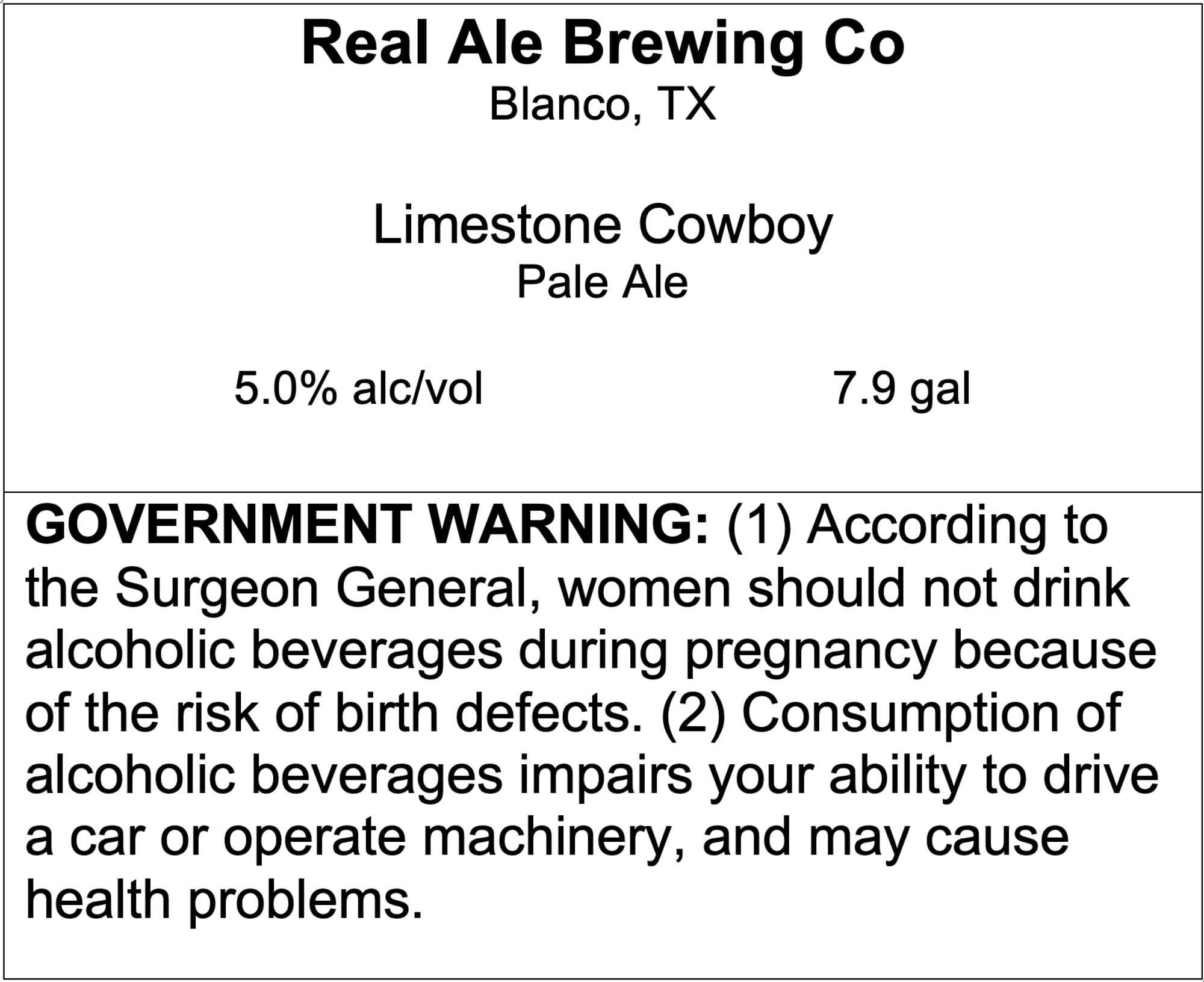 Limestone Cowboy by Real Ale Brewing Co - beer label