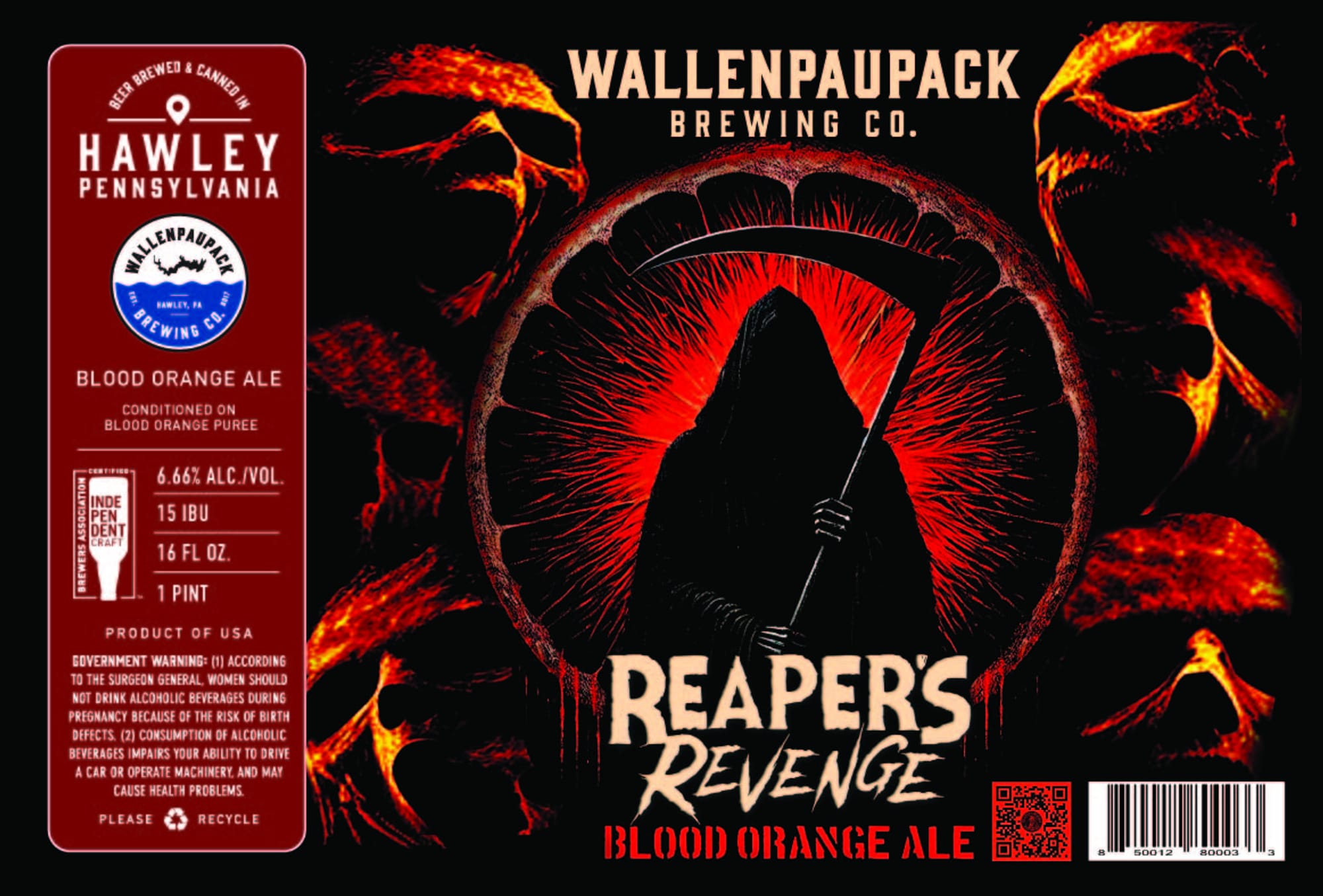 Reaper’s Revenge Blood Orange Ale by Wallenpaupack Brewing Co. - beer label