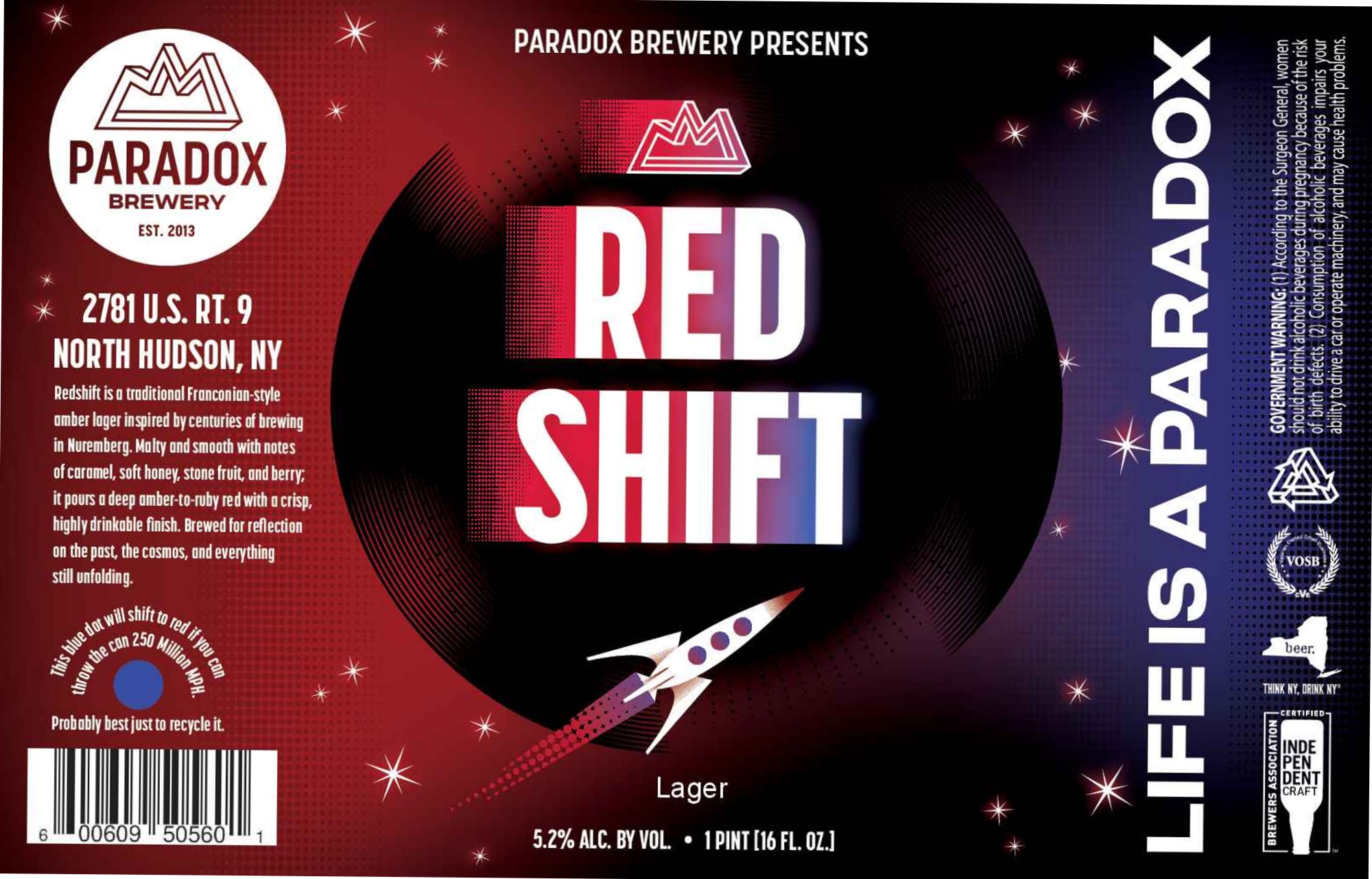 Red Shift by Paradox Brewery - beer label