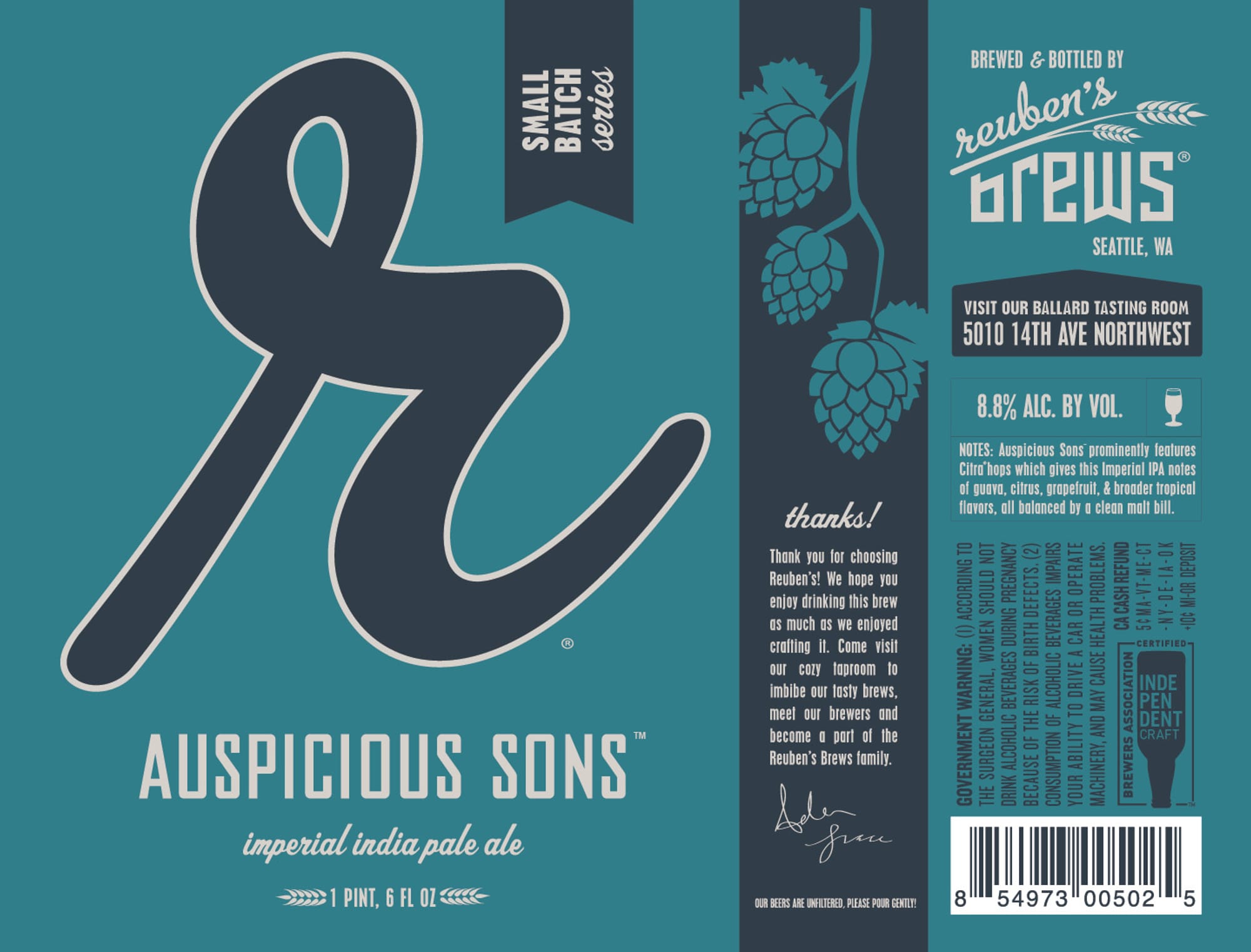 Auspicious Sons by Reuben’s Brews - beer label