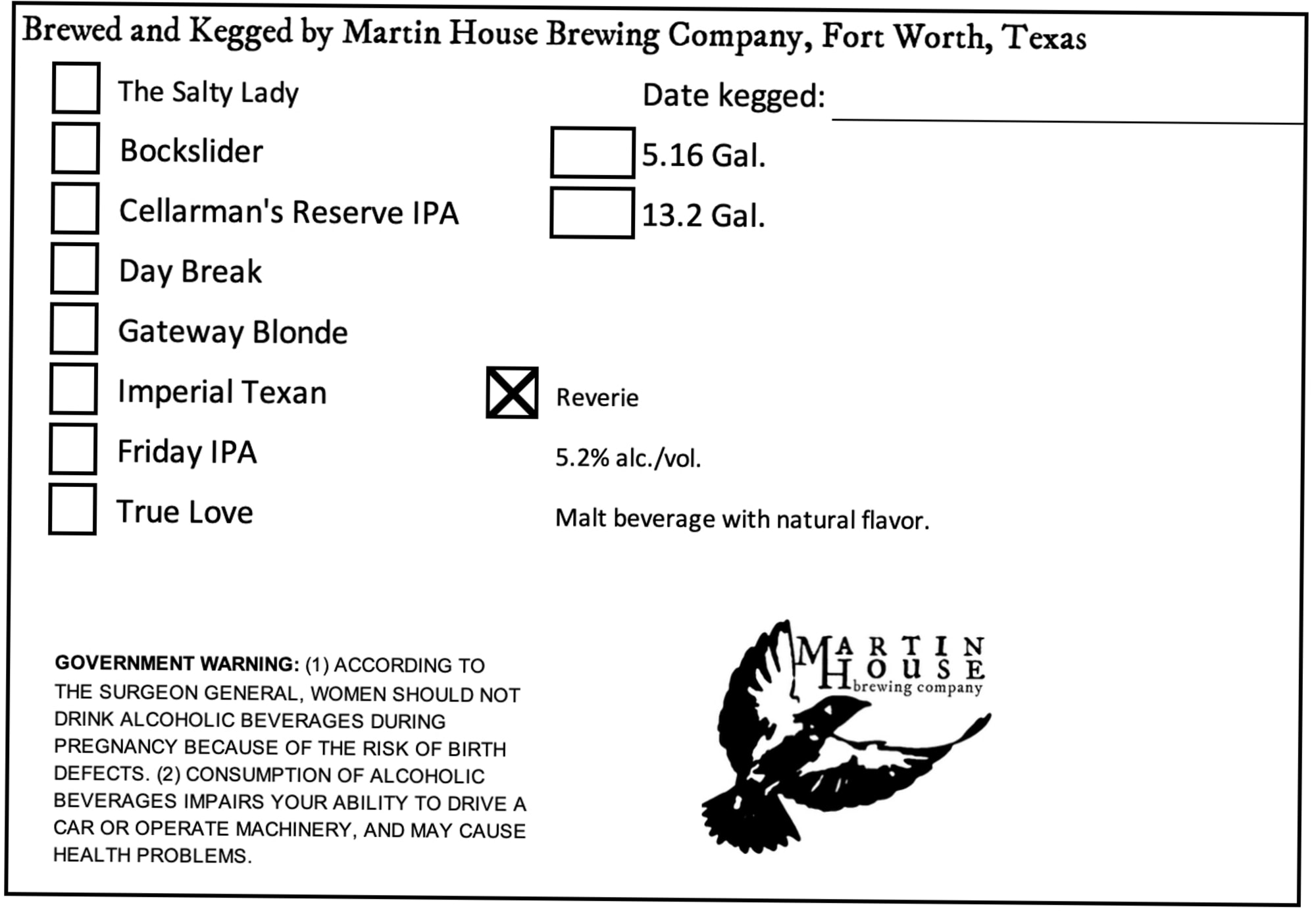 Reverie by Martin House Brewing Company - beer label