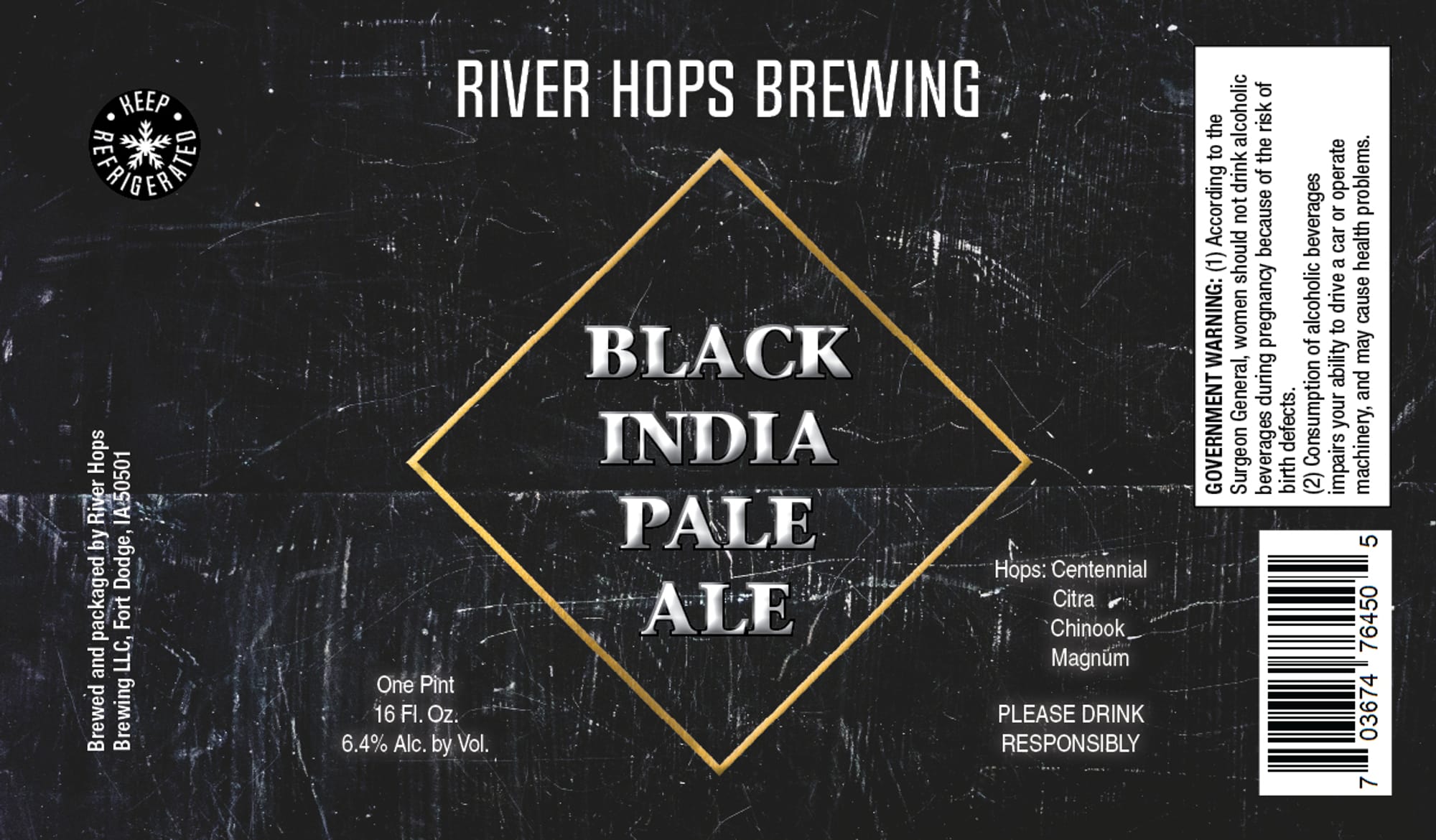 Black India Pale Ale by River Hops Brewing - beer label