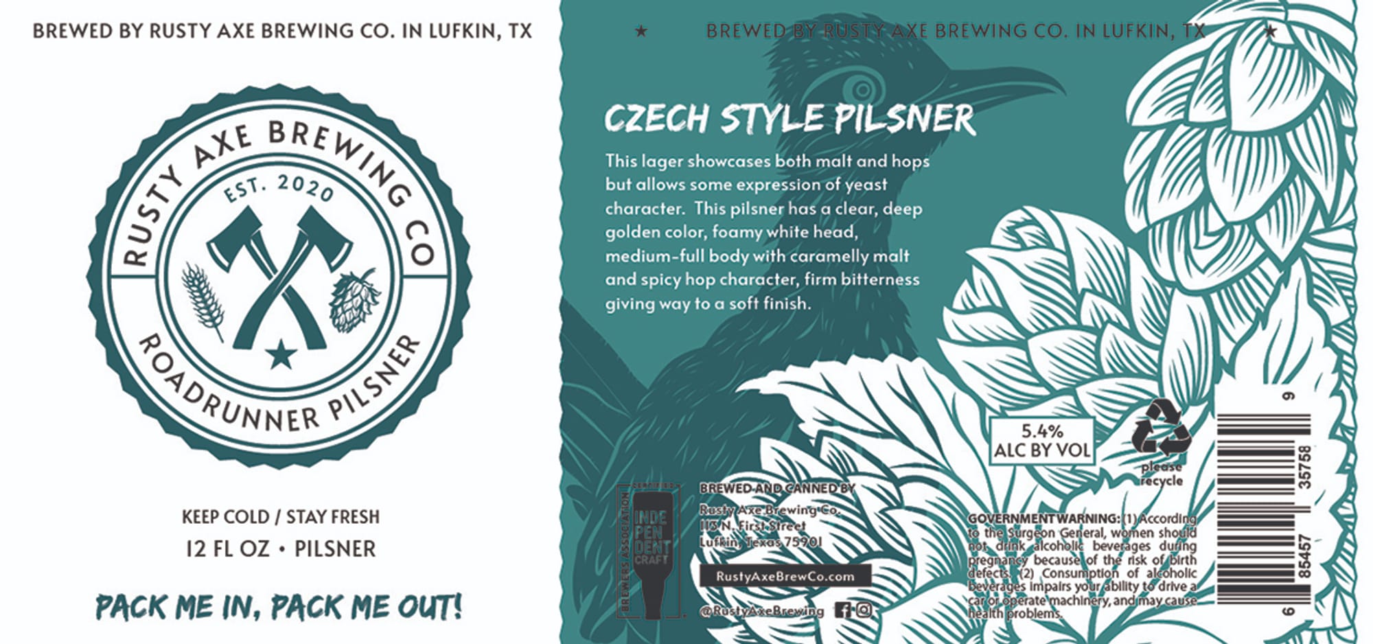 Roadrunner Pilsner by Rusty Axe Brewing Co. - beer label
