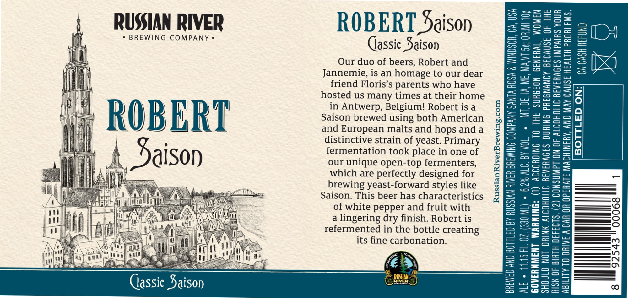 Robert Saison by Russian River Brewing Company - beer label