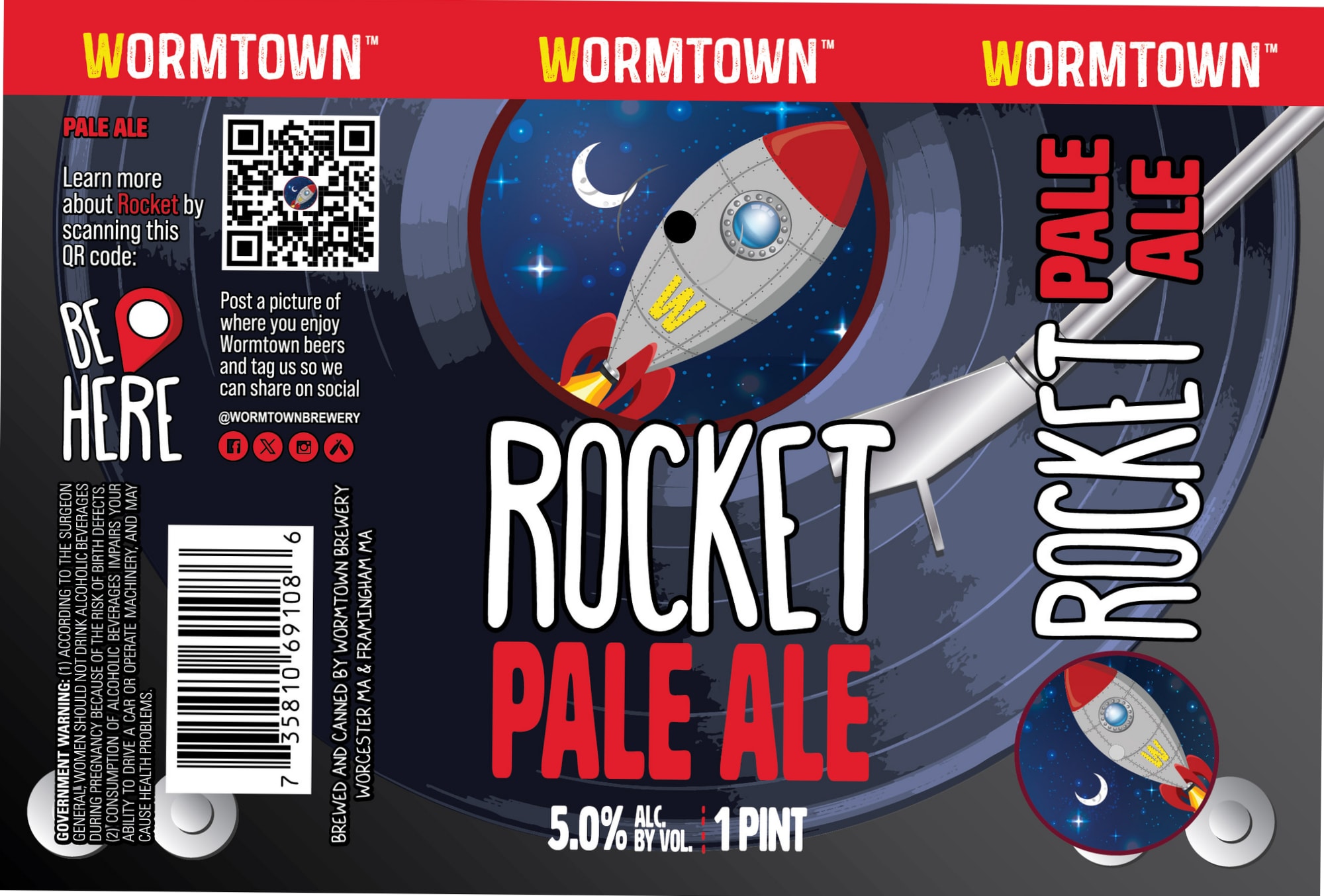 Rocket Pale Ale by Wormtown Brewery - beer label