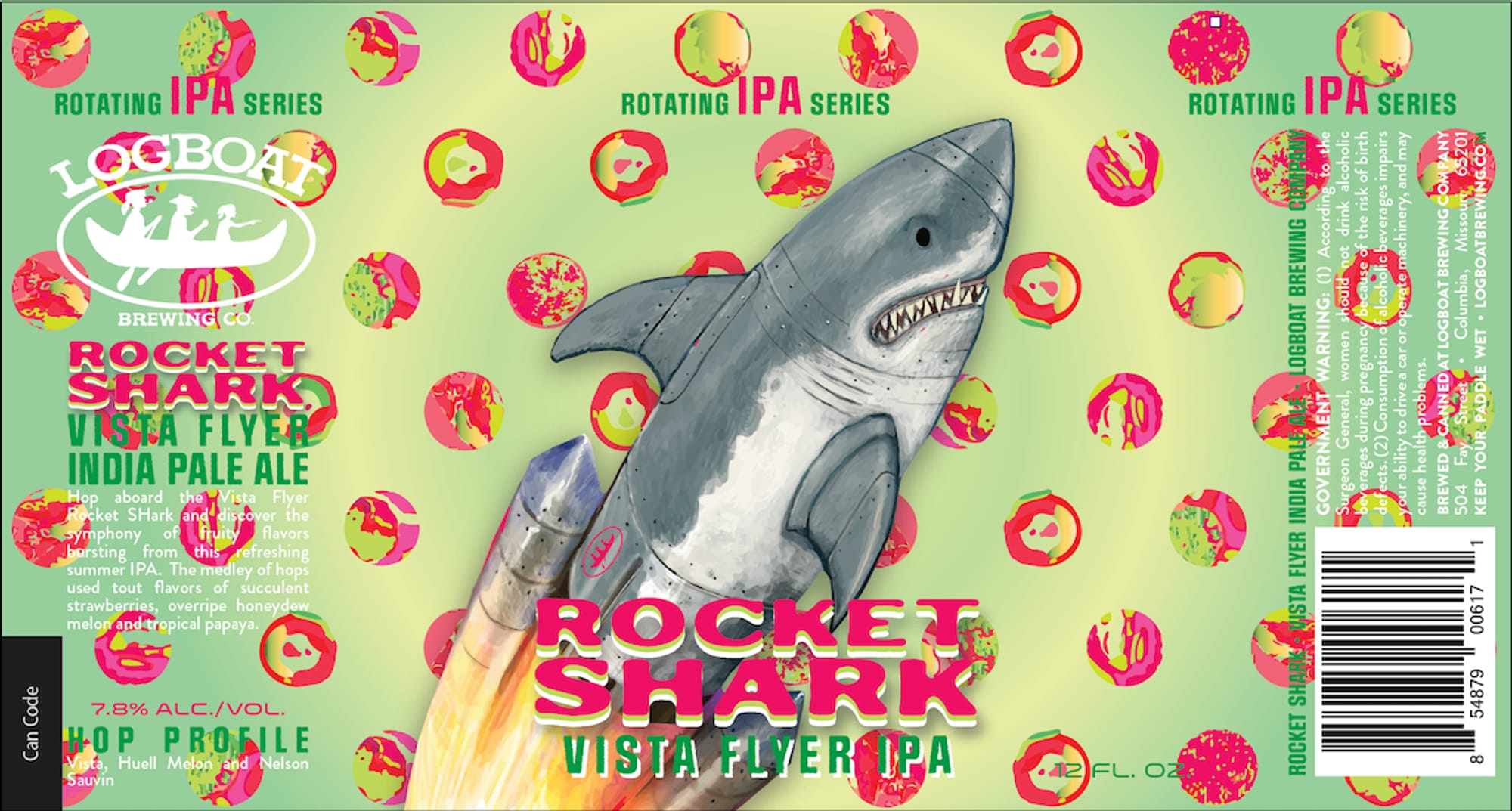 Rocket Shark Vista Flyer IPA by Logboat Brewing Co. - beer label