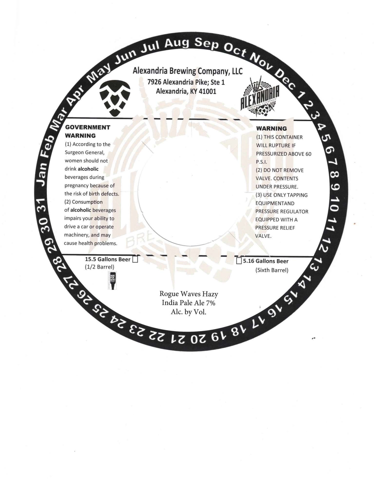 Rogue Waves Hazy India Pale Ale by Alexandria Brewing Company, LLC - beer label