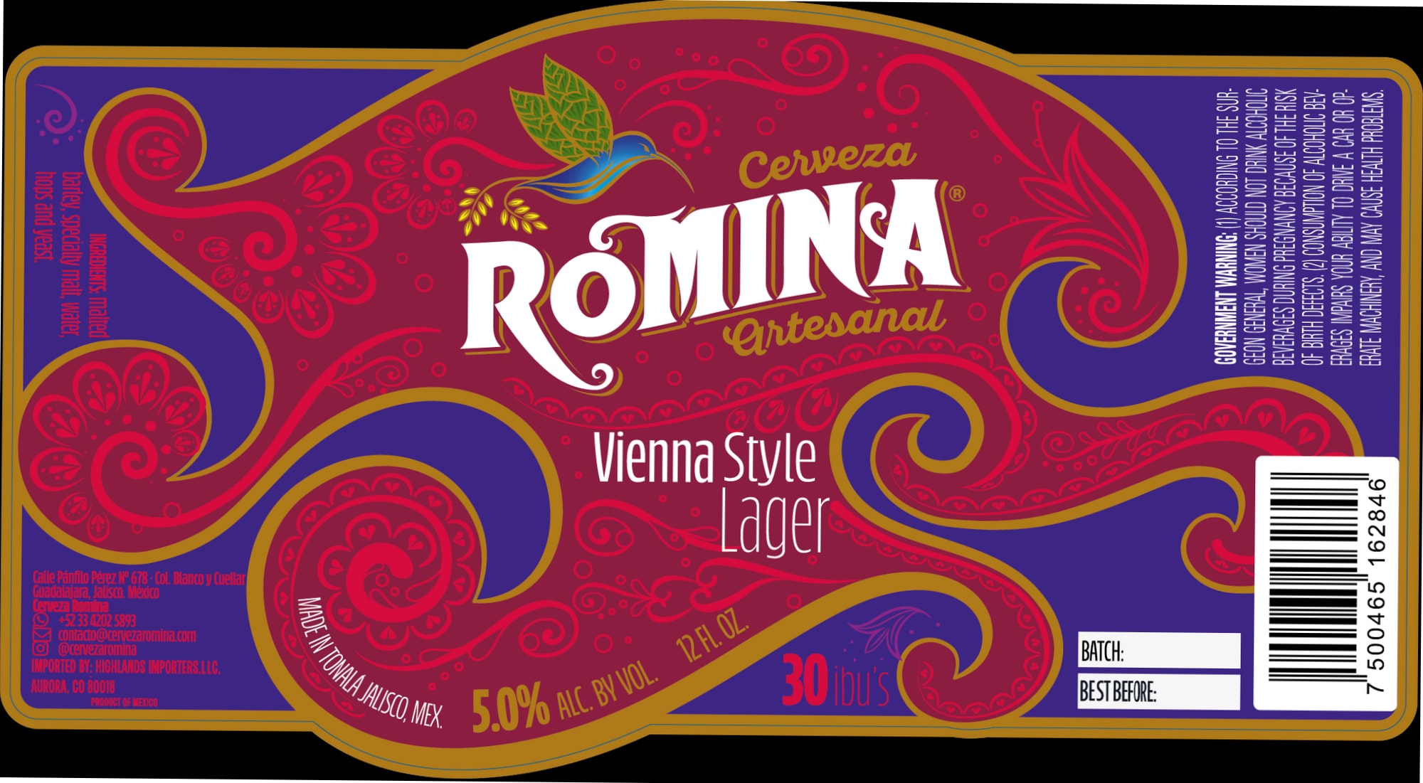 Romina Artesanal Vienna Style Lager by Cerveza Romina, LLC - beer label
