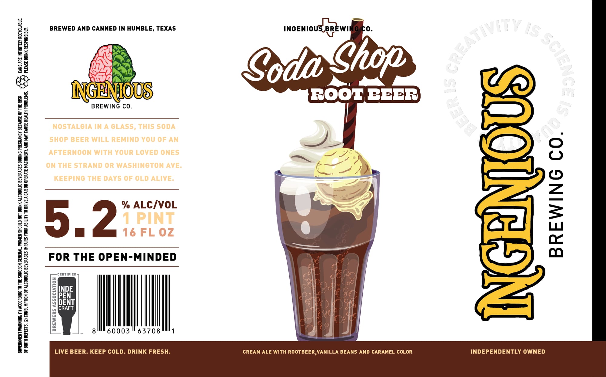 Soda Shop Root Beer by Ingenious Brewing Co. - beer label