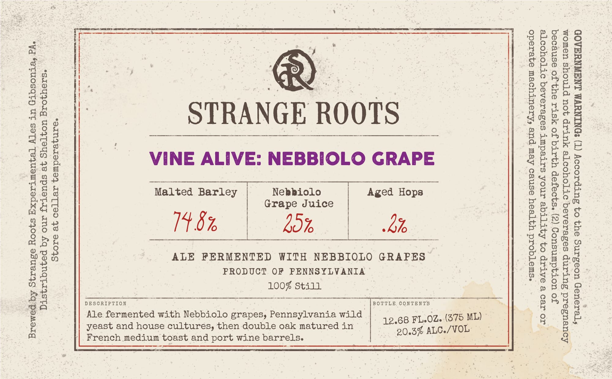 Vine Alive: Nebbiolo Grape by Strange Roots Brewing - beer label