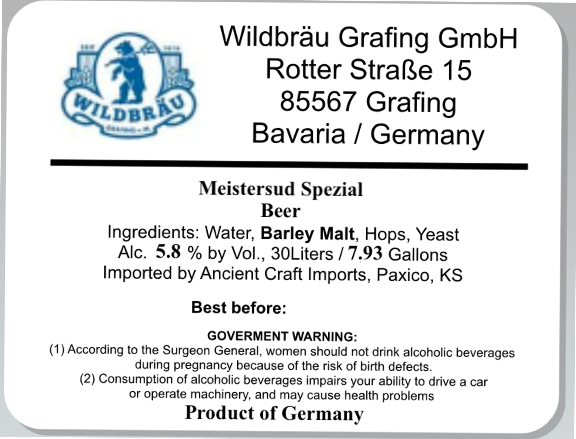 Rotter Straße 15 by Wildbräu Grafing GmbH - beer label