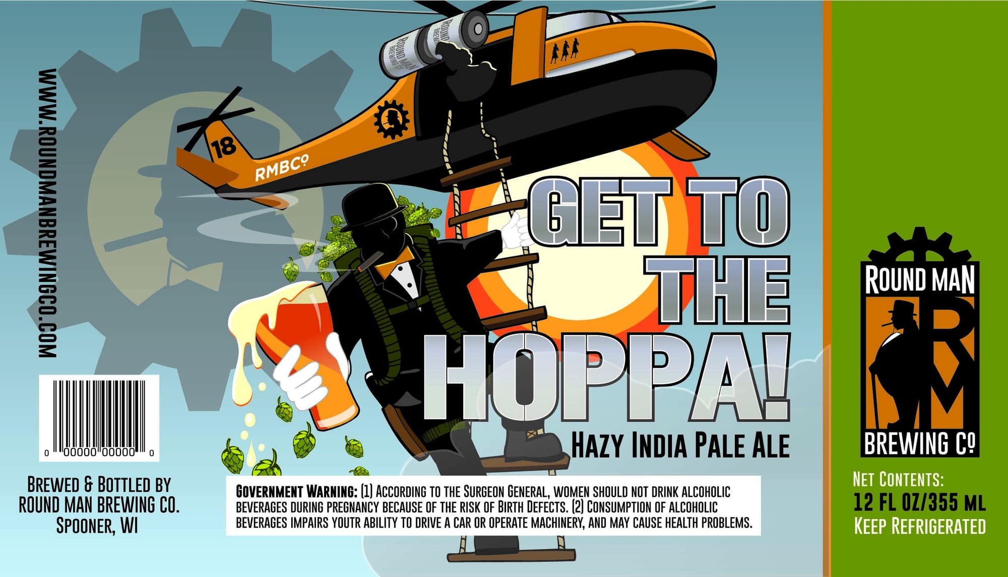 Get to the Hoppa! by Round Man Brewing Co. - beer label