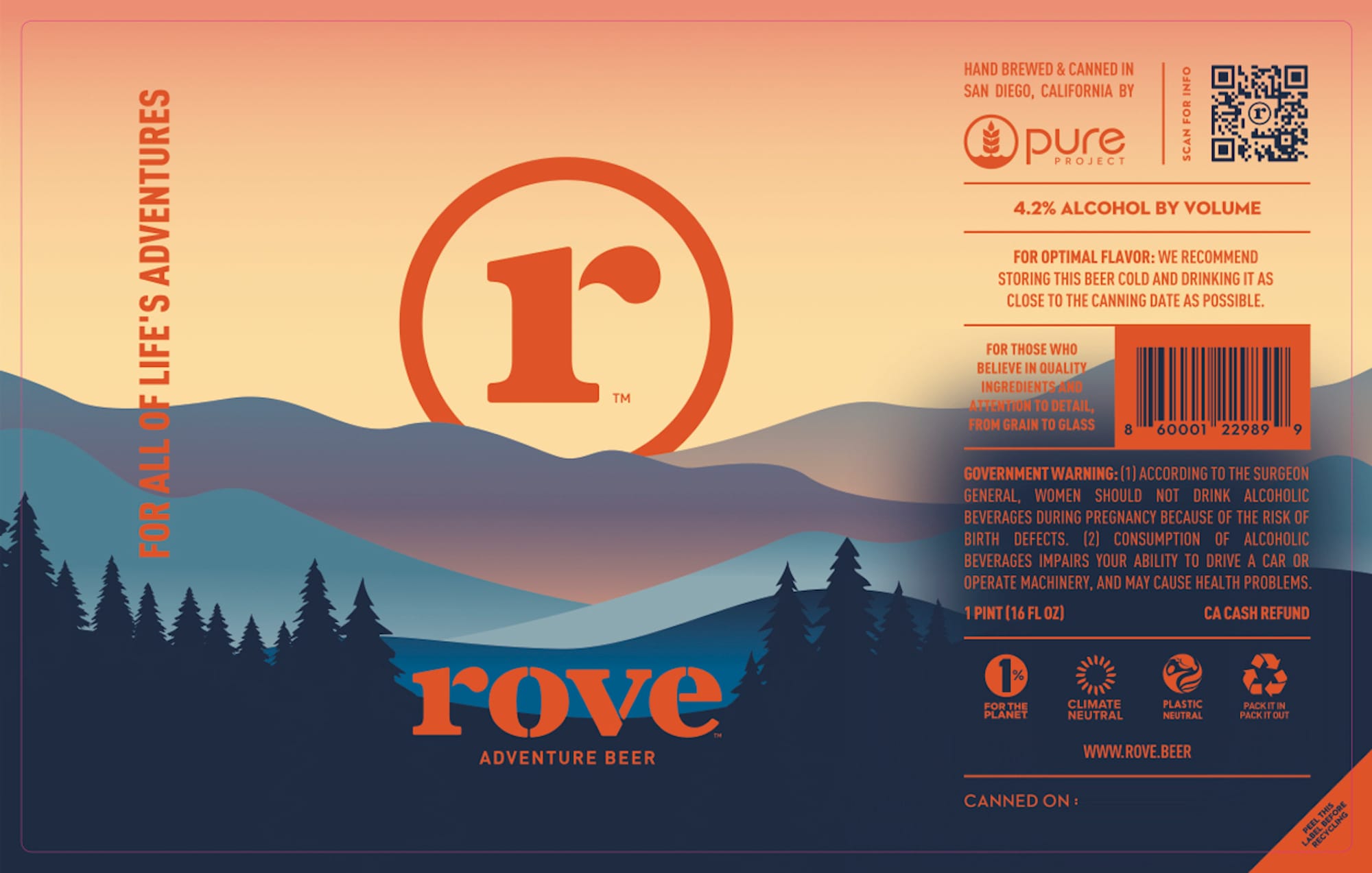 Rove Adventure Beer by Pure Project - beer label